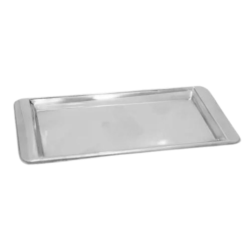 Encontraproduto.com.br - Bandeja Aço Inox Retangular Servir Café 30x14 Cm Kit 3 Peças