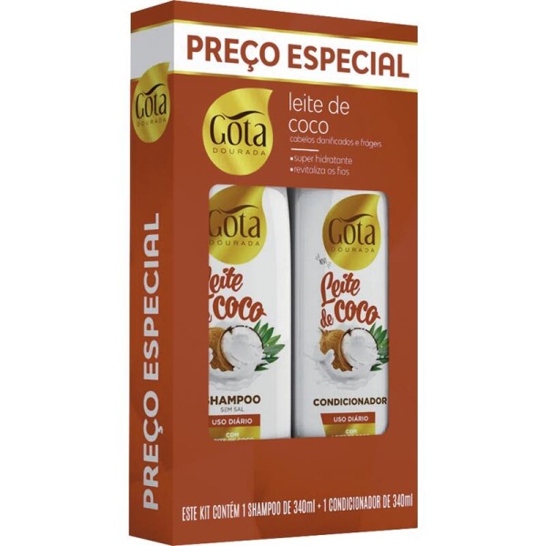 Encontraproduto.com.br - Kit Shampoo Gota Dourada Leite de Coco 340ml + Condicionador 340ml