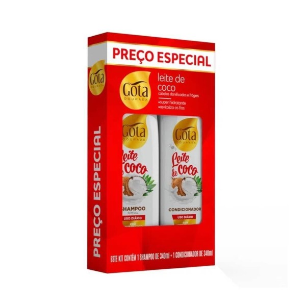 Encontraproduto.com.br - Kit Shampoo Gota Dourada Leite de Coco 340ml + Condicionador 340ml
