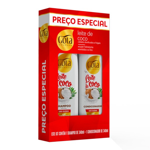 Encontraproduto.com.br - Kit Shampoo Gota Dourada Leite de Coco 340ml + Condicionador 340ml