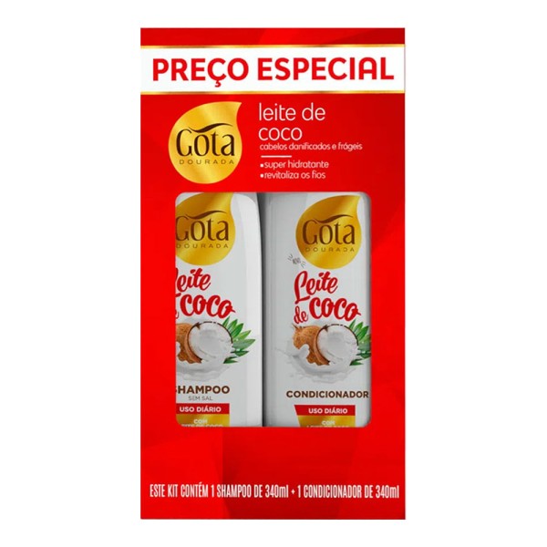 Encontraproduto.com.br - Kit Shampoo Gota Dourada Leite de Coco 340ml + Condicionador 340ml