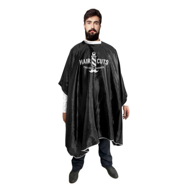 Encontraproduto.com.br - Capa Para Corte Barbeiro Sem Manga Com Botão Ref. 4110 Preto - Santa Clara