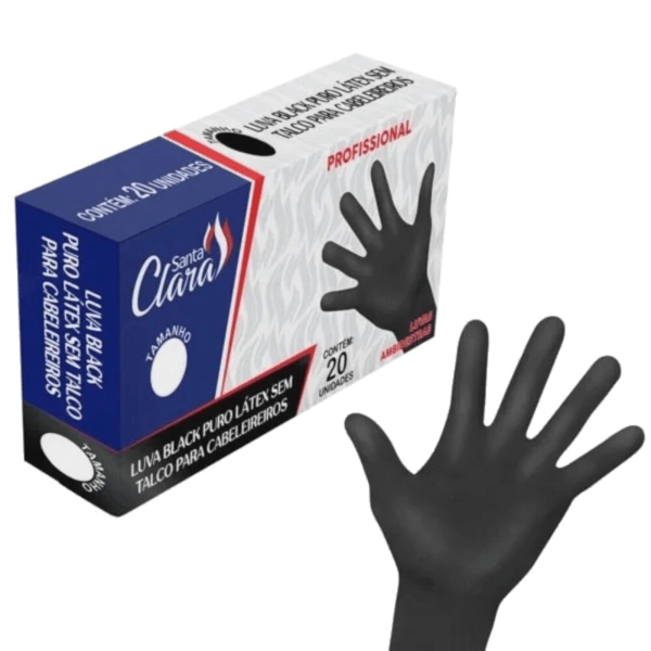 Luva Santa Clara Látex Black Média Com 20 Unidades - Cod. 4625