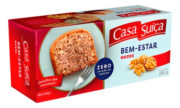 Encontraproduto.com.br - Bolo Suíço com Nozes e Castanha-de-Caju sem Adição de Açúcar Casa Suíça Bem-Estar Caixa 280g