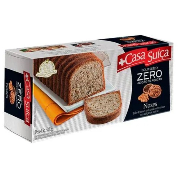 Encontraproduto.com.br - Bolo Suíço com Nozes e Castanha-de-Caju sem Adição de Açúcar Casa Suíça Bem-Estar Caixa 280g
