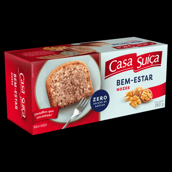 Encontraproduto.com.br - Bolo Suíço com Nozes e Castanha-de-Caju sem Adição de Açúcar Casa Suíça Bem-Estar Caixa 280g
