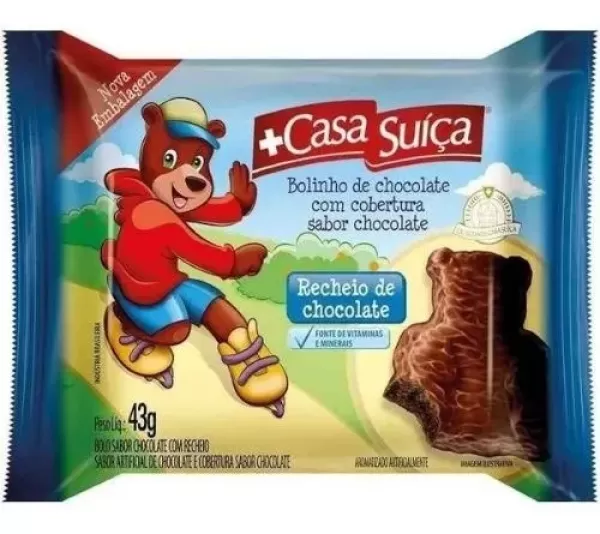 Bolinho Chocolate com Recheio e Cobertura Chocolate Casa Suíça Pacote 43g