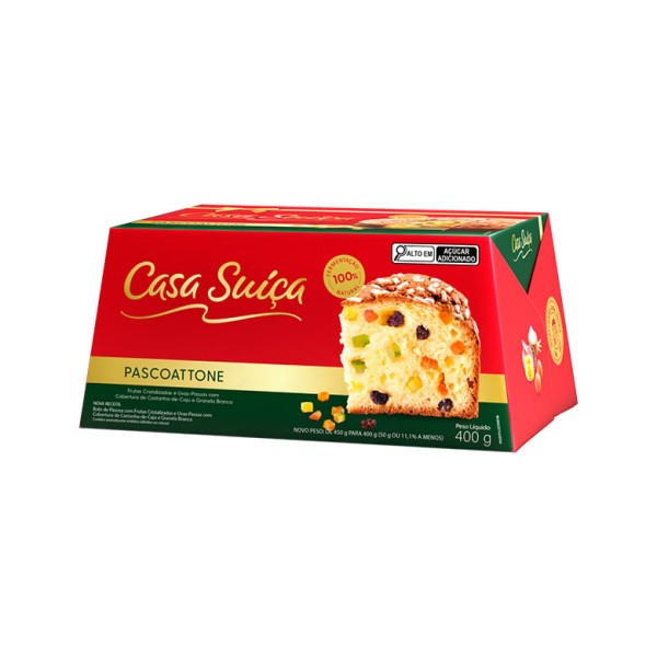 Encontraproduto.com.br - Bolo de Páscoa com Frutas Cristalizadas e Uvas-Passas Cobertura Castanha-de-Caju e Granela Branca Casa Suíça Pascoattone Caixa 400g