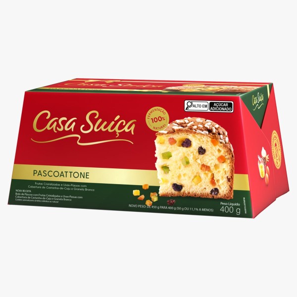 Encontraproduto.com.br - Bolo de Páscoa com Frutas Cristalizadas e Uvas-Passas Cobertura Castanha-de-Caju e Granela Branca Casa Suíça Pascoattone Caixa 400g