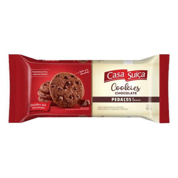 Encontraproduto.com.br - Cookie Sabor Chocolate com Pedaços de Chocolate Casa Suíça Pacote 60g
