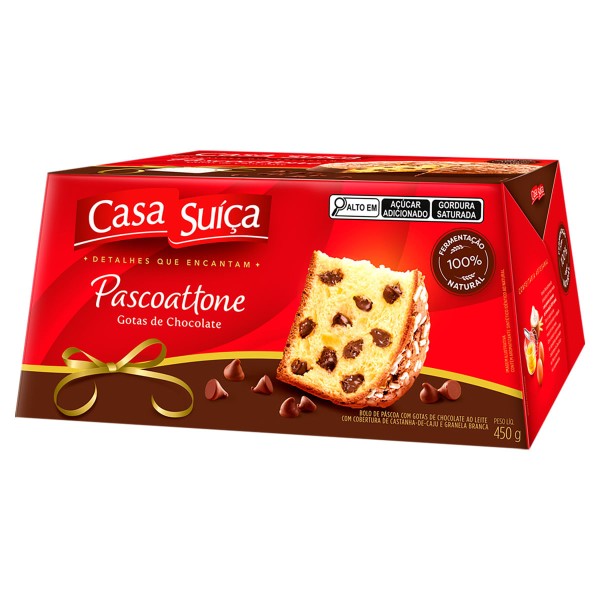 Encontraproduto.com.br - Pascoattone Casa Suíça Gotas de Chocolate Caixeta com 450g