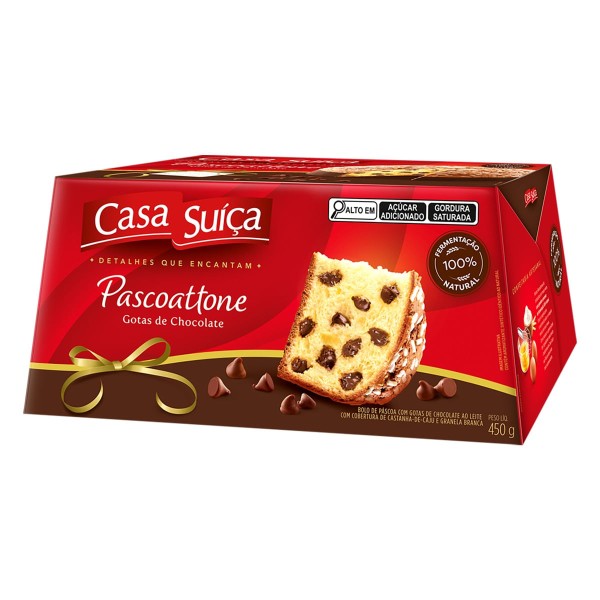 Encontraproduto.com.br - Pascoattone Casa Suíça Gotas de Chocolate Caixeta com 450g