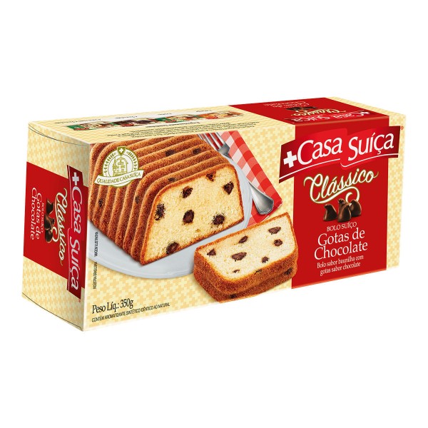 Encontraproduto.com.br - Bolo Suíço Clássico Baunilha Recheio Gotas De Chocolate Casa Suíça Caixa 350g