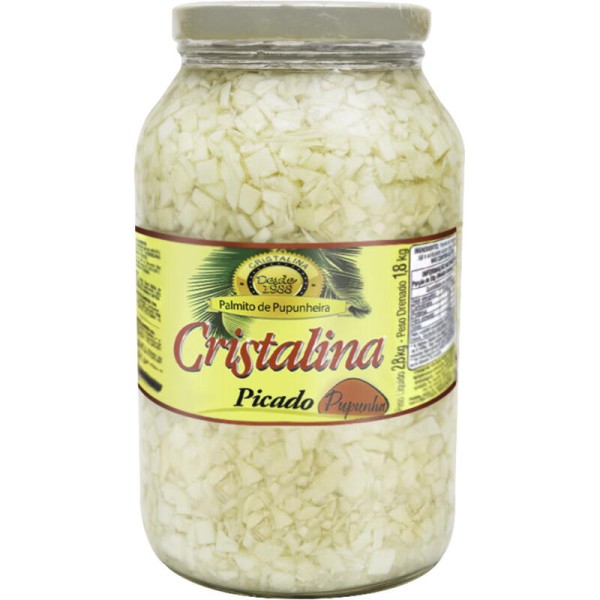 Palmito Pupunha Cristalina Picado Vidro com 1,8kg