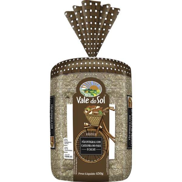 Encontraproduto.com.br - Pão Integral 55,5% Cereal Integral com Castanha-do-Pará e Cacau Zero Lactose sem Adição de Açúcar Vale do Sol Naturista Pacote 450g