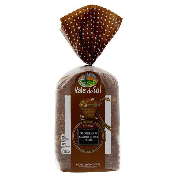 Encontraproduto.com.br - Pão Integral 55,5% Cereal Integral com Castanha-do-Pará e Cacau Zero Lactose sem Adição de Açúcar Vale do Sol Naturista Pacote 450g