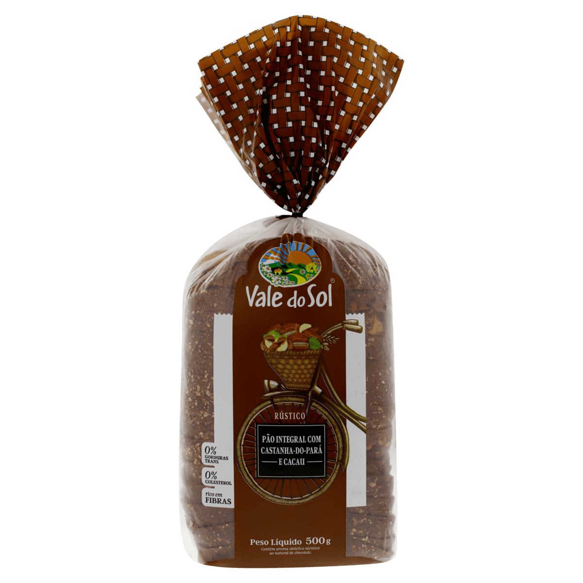 Pão Integral 55,5% Cereal Integral com Castanha-do-Pará e Cacau Zero Lactose sem Adição de Açúcar Vale do Sol Naturista Pacote 450g
