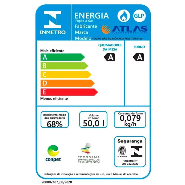 Encontraproduto.com.br - Fogão à Gás 4 Bocas Atlas Mônaco Plus, Bivolt, Titanium