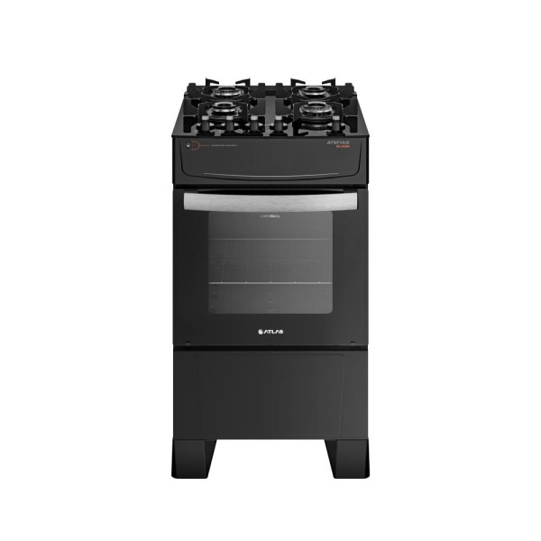 Encontraproduto.com.br - Fogão Atlas 4 Bocas Atenas Glass Acendimento Automático Preto Bivolt