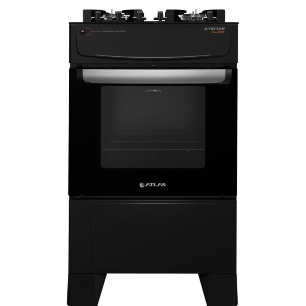 Encontraproduto.com.br - Fogão Atlas 4 Bocas Atenas Glass Acendimento Automático Preto Bivolt