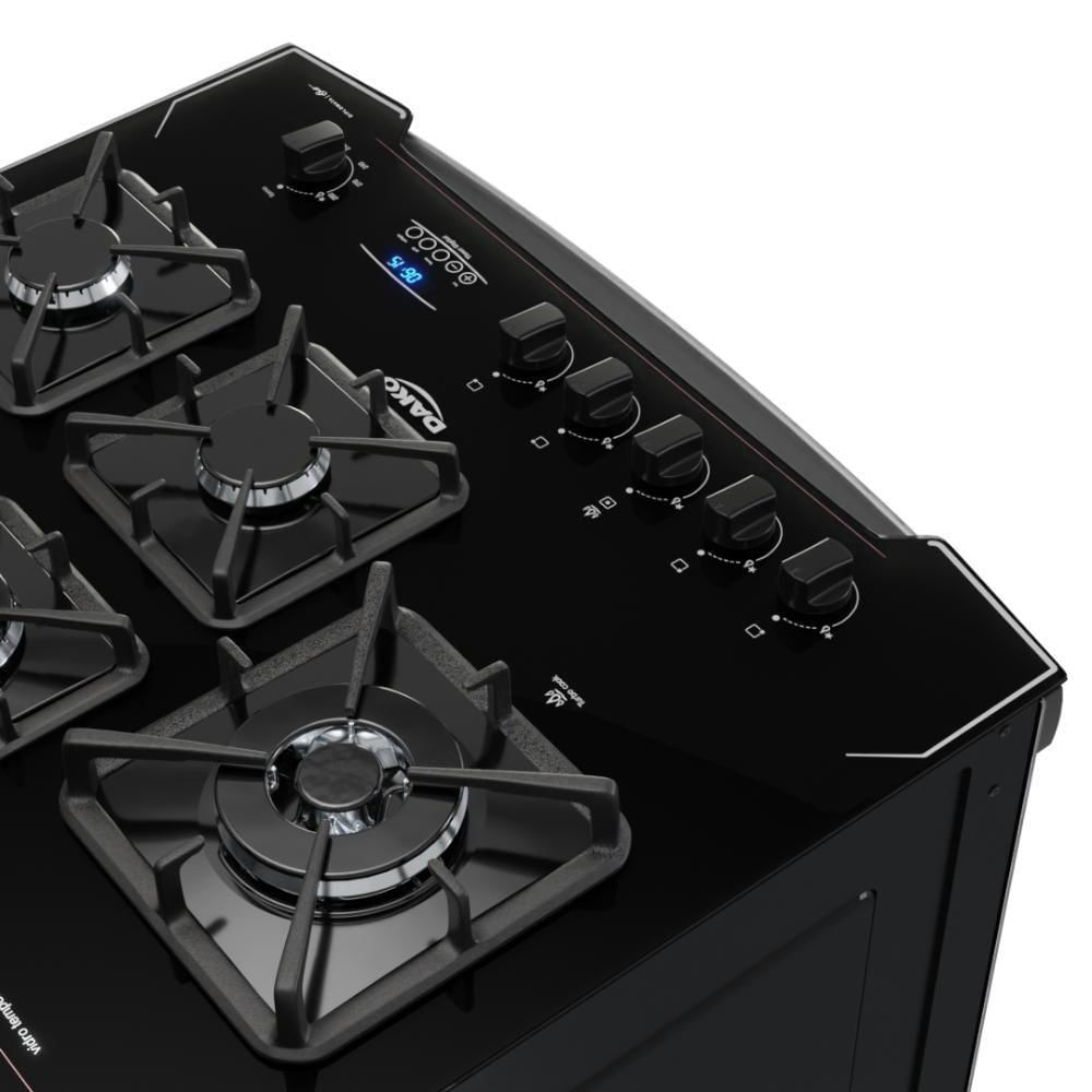 Encontraproduto.com.br - Fogão 5 Bocas Preto Frente Vidro Espelhado E Timer Digital Dako Diplomata Glass Grill Style Bivolt