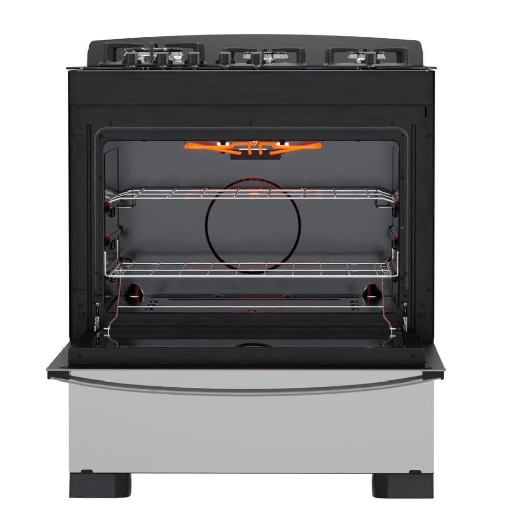 Encontraproduto.com.br - Fogão 5 Bocas Preto Frente Vidro Espelhado E Timer Digital Dako Diplomata Glass Grill Style Bivolt