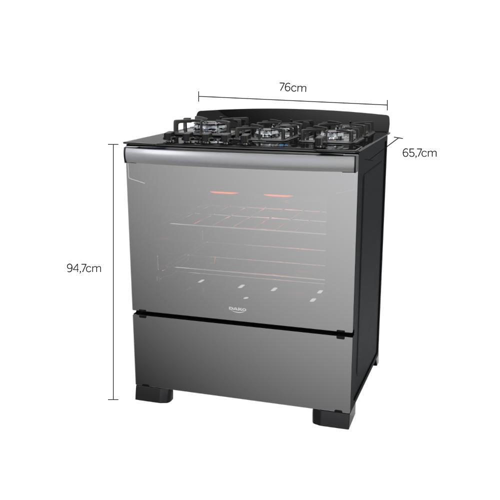 Encontraproduto.com.br - Fogão 5 Bocas Preto Frente Vidro Espelhado E Timer Digital Dako Diplomata Glass Grill Style Bivolt