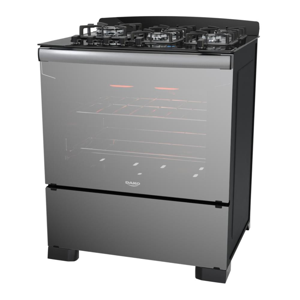 Encontraproduto.com.br - Fogão 5 Bocas Preto Frente Vidro Espelhado E Timer Digital Dako Diplomata Glass Grill Style Bivolt