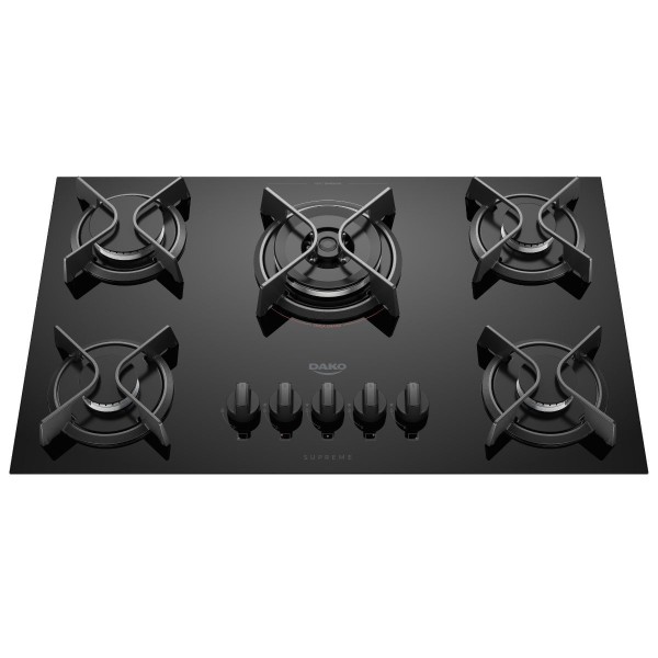 Cooktop 5 Bocas Preto com Mesa de Vidro e Tripla Chama Dako Supreme Bivolt
