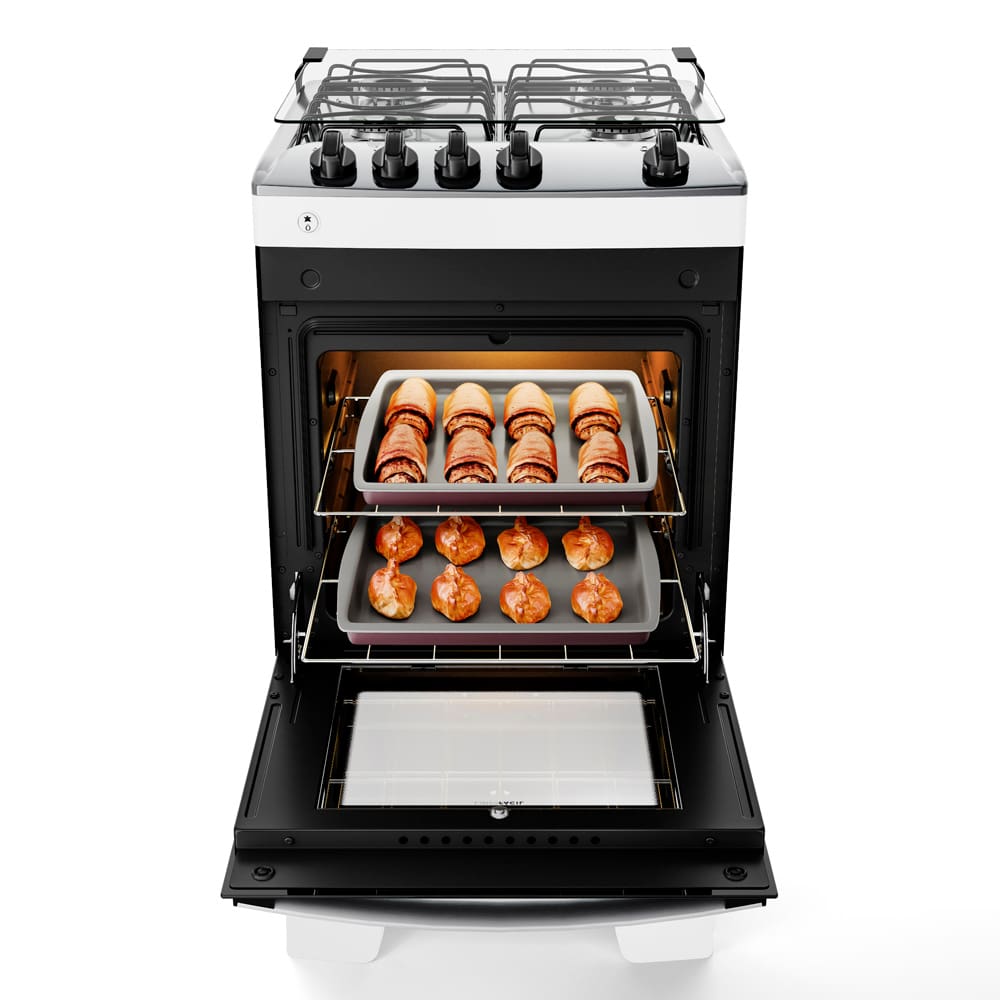 Encontraproduto.com.br - Fogão Atlas Agile Up 4 Bocas com Mesa Inox Bivolt - Branco