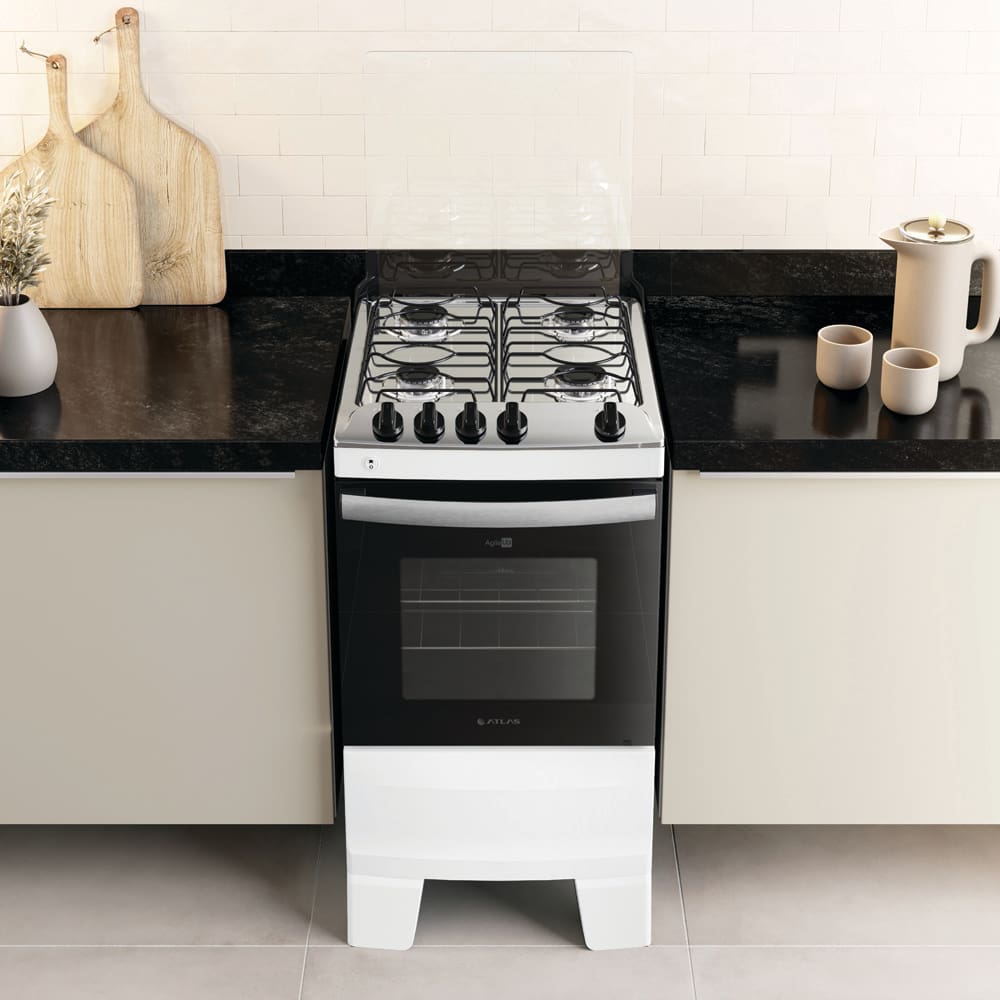 Encontraproduto.com.br - Fogão Atlas Agile Up 4 Bocas com Mesa Inox Bivolt - Branco