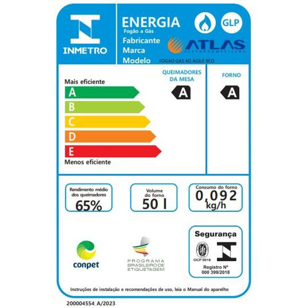 Encontraproduto.com.br - Fogão Atlas Agile Up 4 Bocas com Mesa Inox Bivolt - Branco