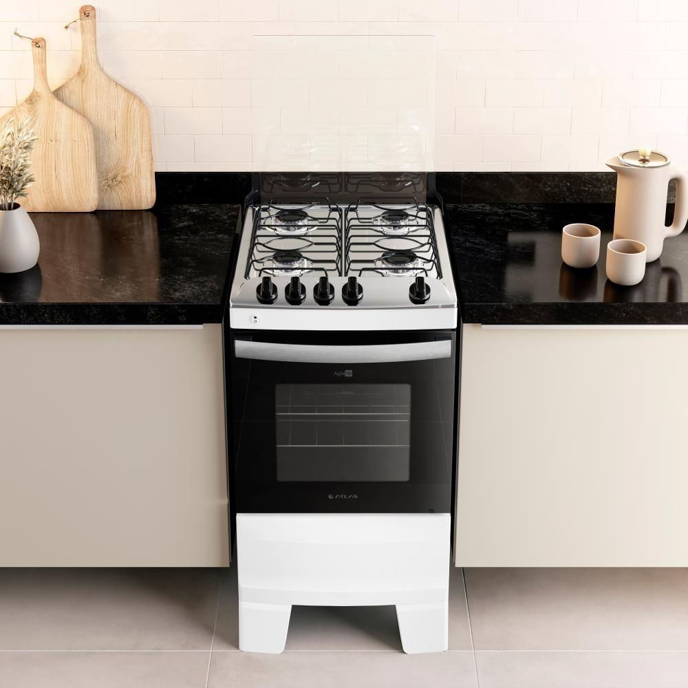 Encontraproduto.com.br - Fogão Atlas Agile Up 4 Bocas com Mesa Inox Bivolt - Branco