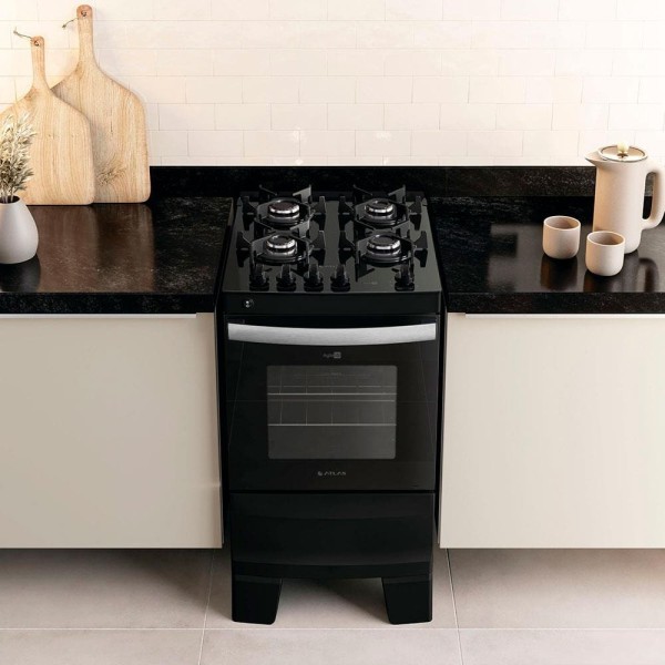 Encontraproduto.com.br - FOGÃO 4 BOCAS ATLAS AGILE GLASS PRETO