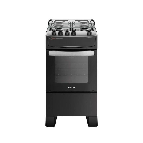 Encontraproduto.com.br - Fogão 4 Bocas Preto Com Mesa Inox Atlas Atenas Bivolt
