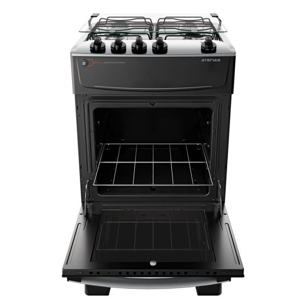 Encontraproduto.com.br - Fogão 4 Bocas Preto Com Mesa Inox Atlas Atenas Bivolt