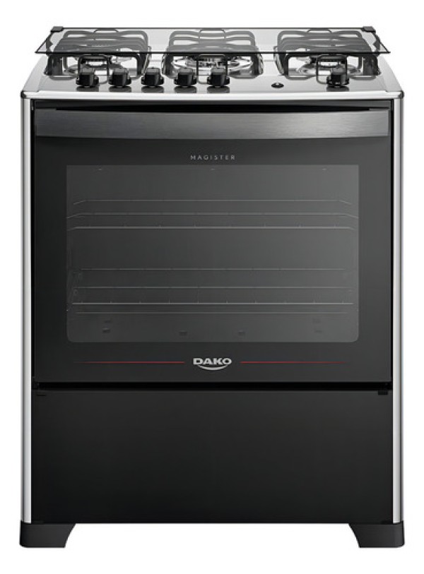 Fogão 5 Bocas Preto com Mesa Inox Dako Magister Grill Bivolt