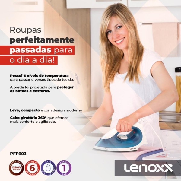 Encontraproduto.com.br - Ferro de Passar a Seco Lenoxx Fast Blue 110V