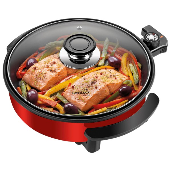Encontraproduto.com.br - Panela Multifuncional Grill Lenoxx 1250W Antiaderente com Chapa Lisa e 5 Temperaturas