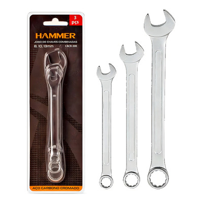 Kit 3 peças Chave Combinada Aço Carbono Cromado - CACR-30K