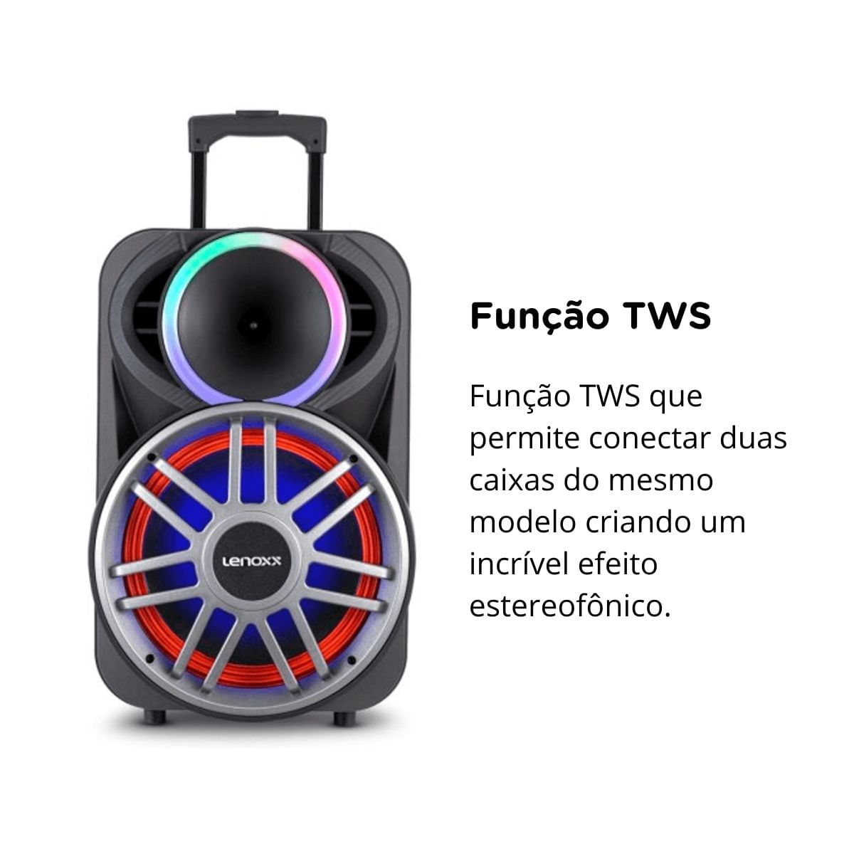 Encontraproduto.com.br - Caixa de Som Amplificada Lenoxx LCA12 600W Preto Bivolt