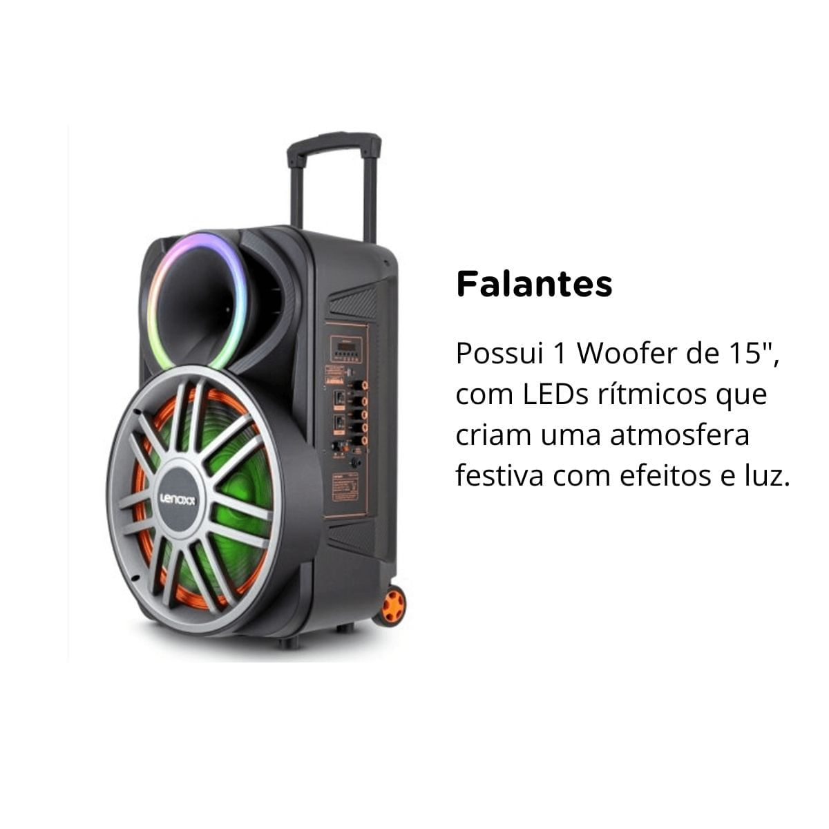 Encontraproduto.com.br - Caixa de Som Acústica LCA15 Bluetooth 900W Lenoxx Preta