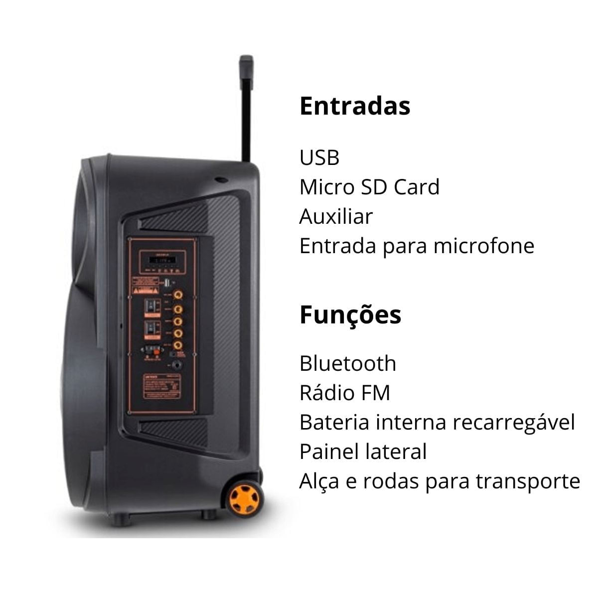 Encontraproduto.com.br - Caixa de Som Acústica LCA15 Bluetooth 900W Lenoxx Preta