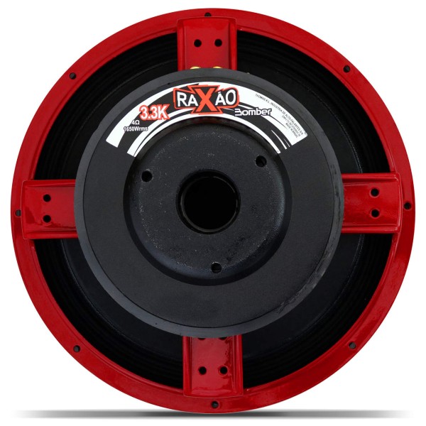 Encontraproduto.com.br - Alto Falante Woofer Bomber Raxão 15 Polegadas 1650W RMS 4 Ohms Bobina Simples Preto e Vermelho