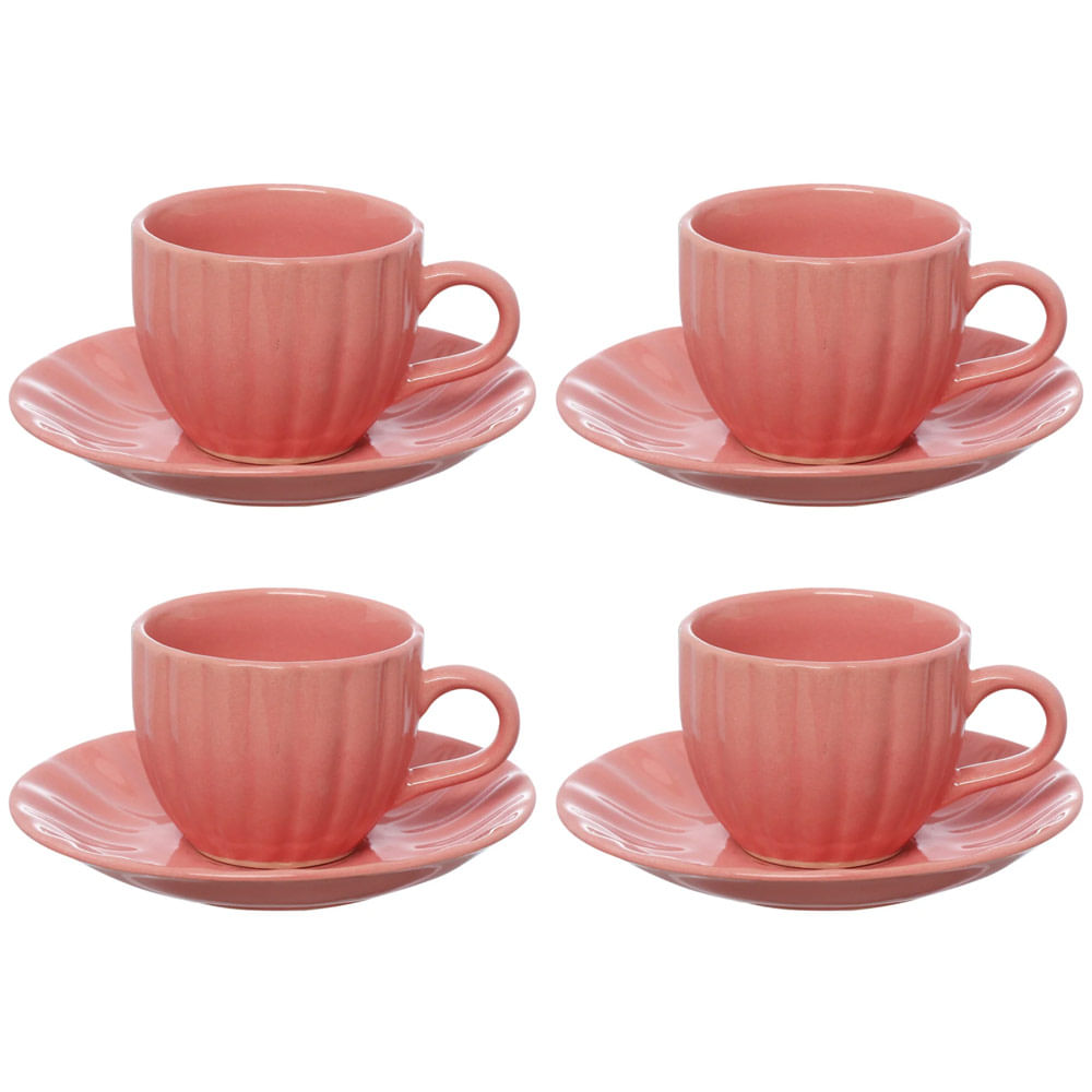 Encontraproduto.com.br - Xícara de Cerâmica para Chá Bella Rosa 150 ml 4 Peças Hauskraft
