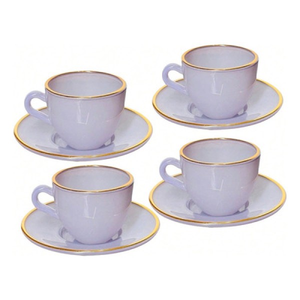 Encontraproduto.com.br - Xicara Café Matte Lilás com Borda Dourada 85Ml 4 Peças