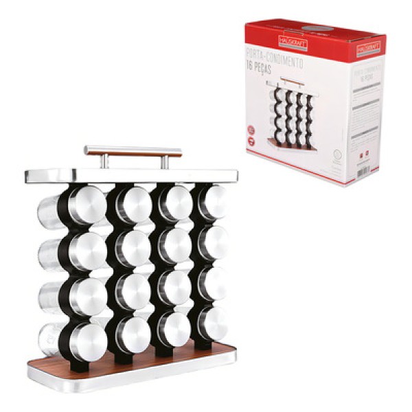 Encontraproduto.com.br - Jogo de porta-condimentos Hauskraft com suporte PCON044 etilux 16 peças em inox