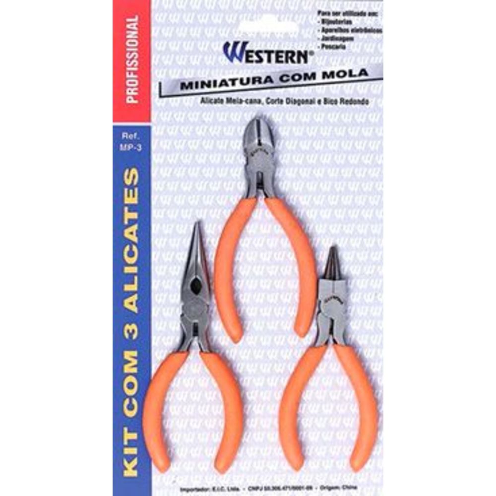 Encontraproduto.com.br - Kit Alicates Miniatura Western 3 Pecas Com Mola