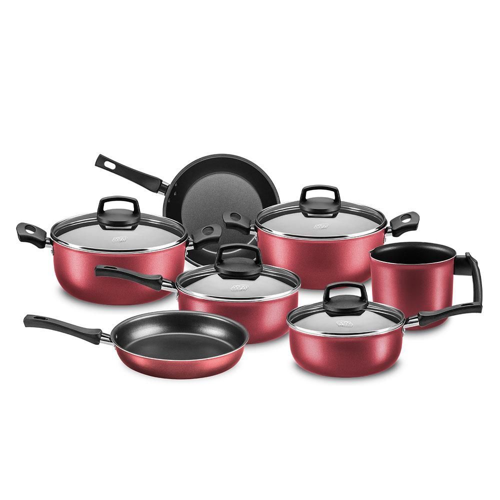 Encontraproduto.com.br - Conjunto de Panelas MTA 7 peças Safira em Alumínio Antiaderente - Cereja