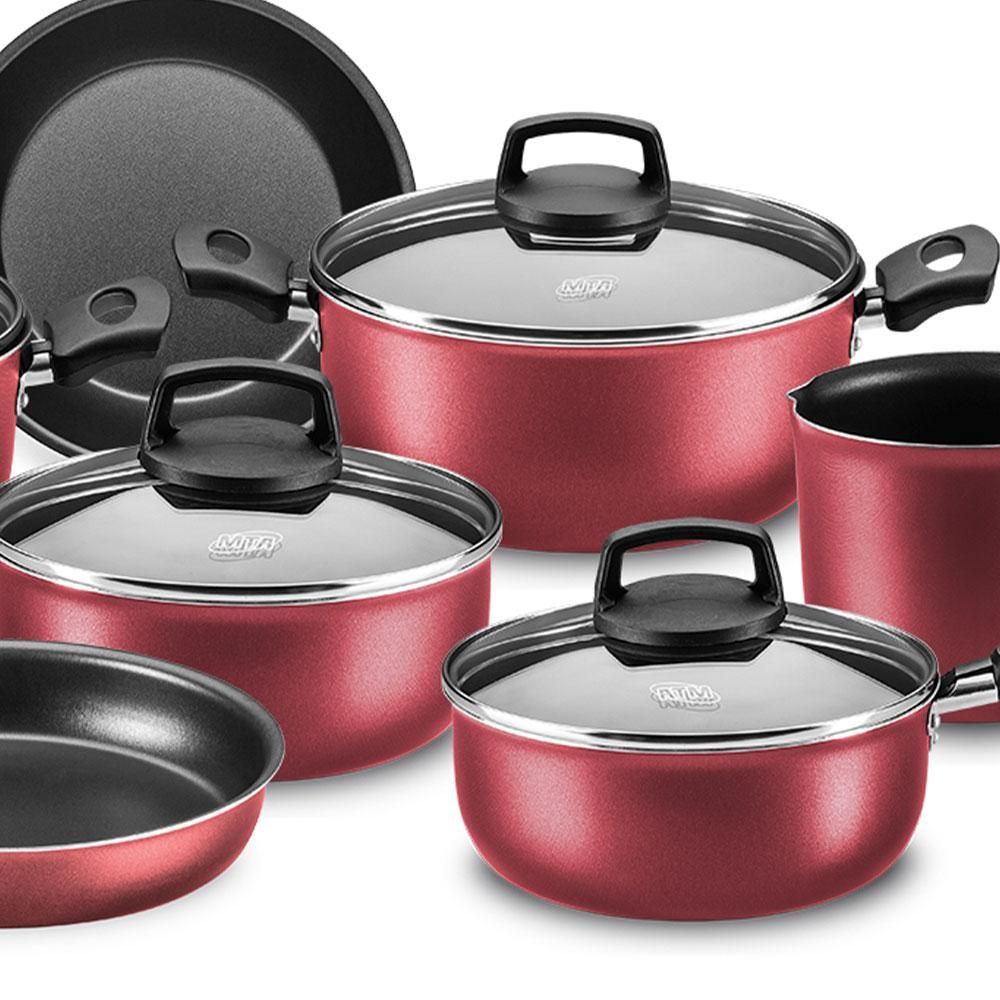 Encontraproduto.com.br - Conjunto de Panelas MTA 7 peças Safira em Alumínio Antiaderente - Cereja